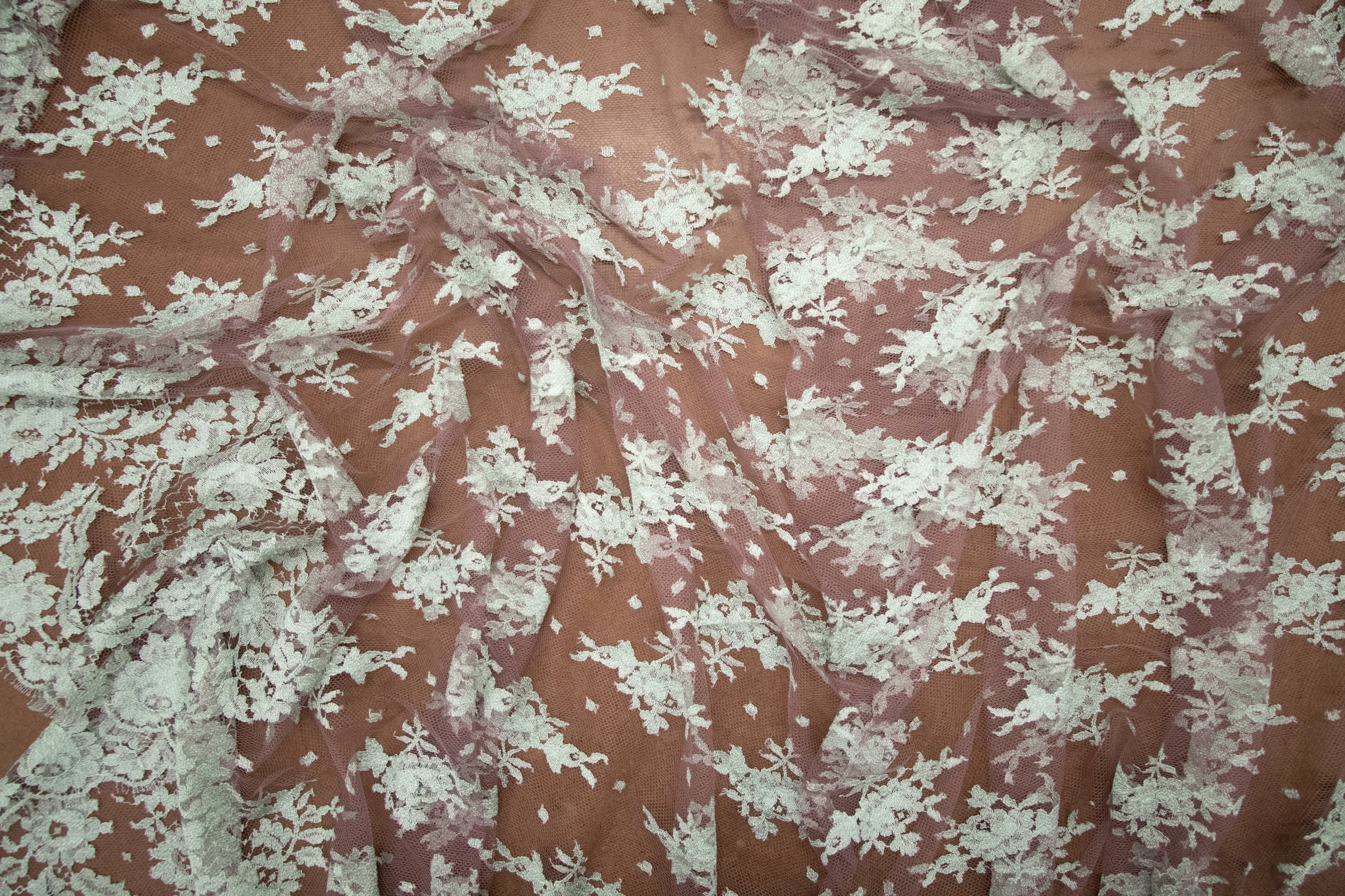 Floral Lace in Berry/Light Green, Made in France - Image 3