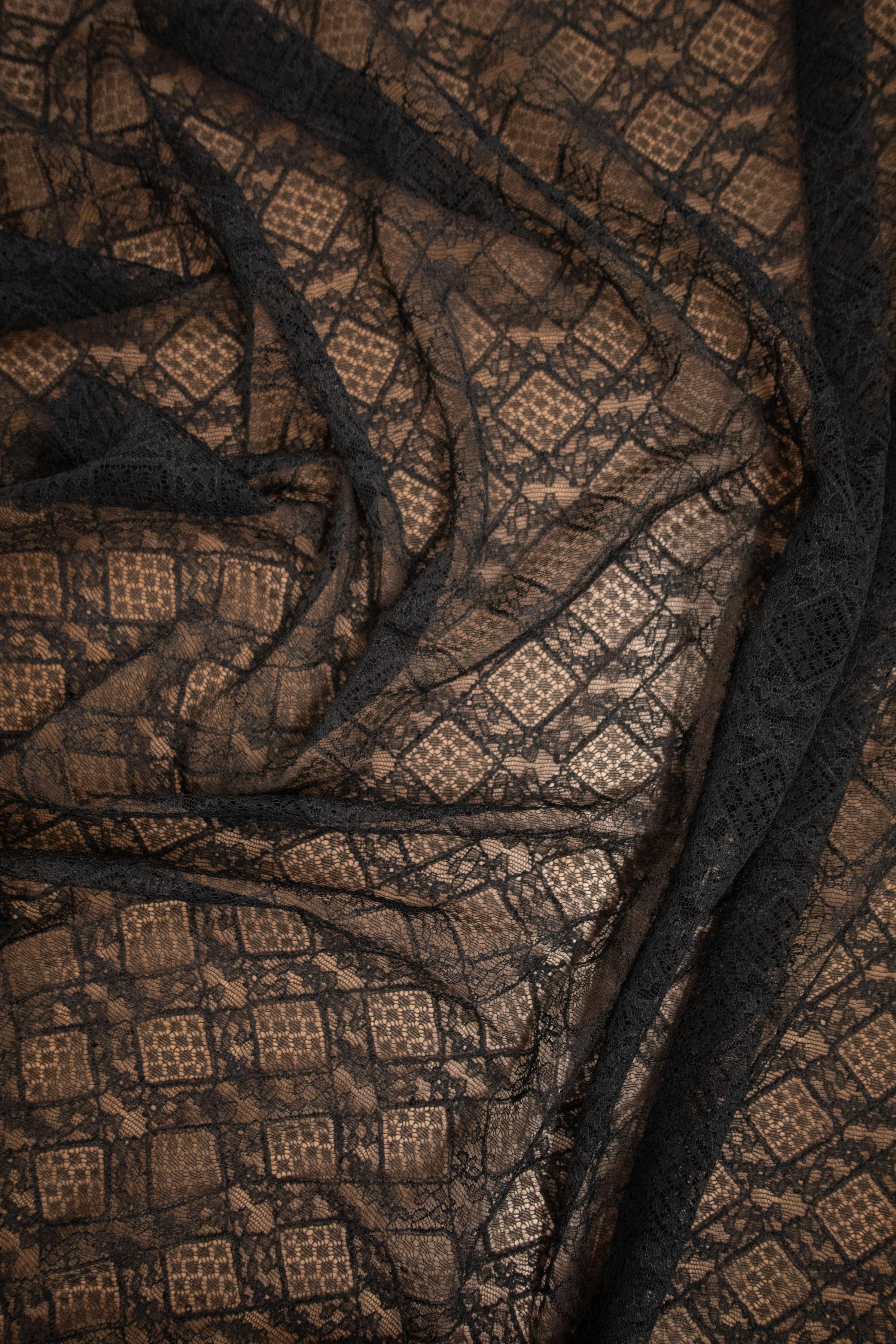 Abstract Stretch Lace in Black, Made in France - Image 4
