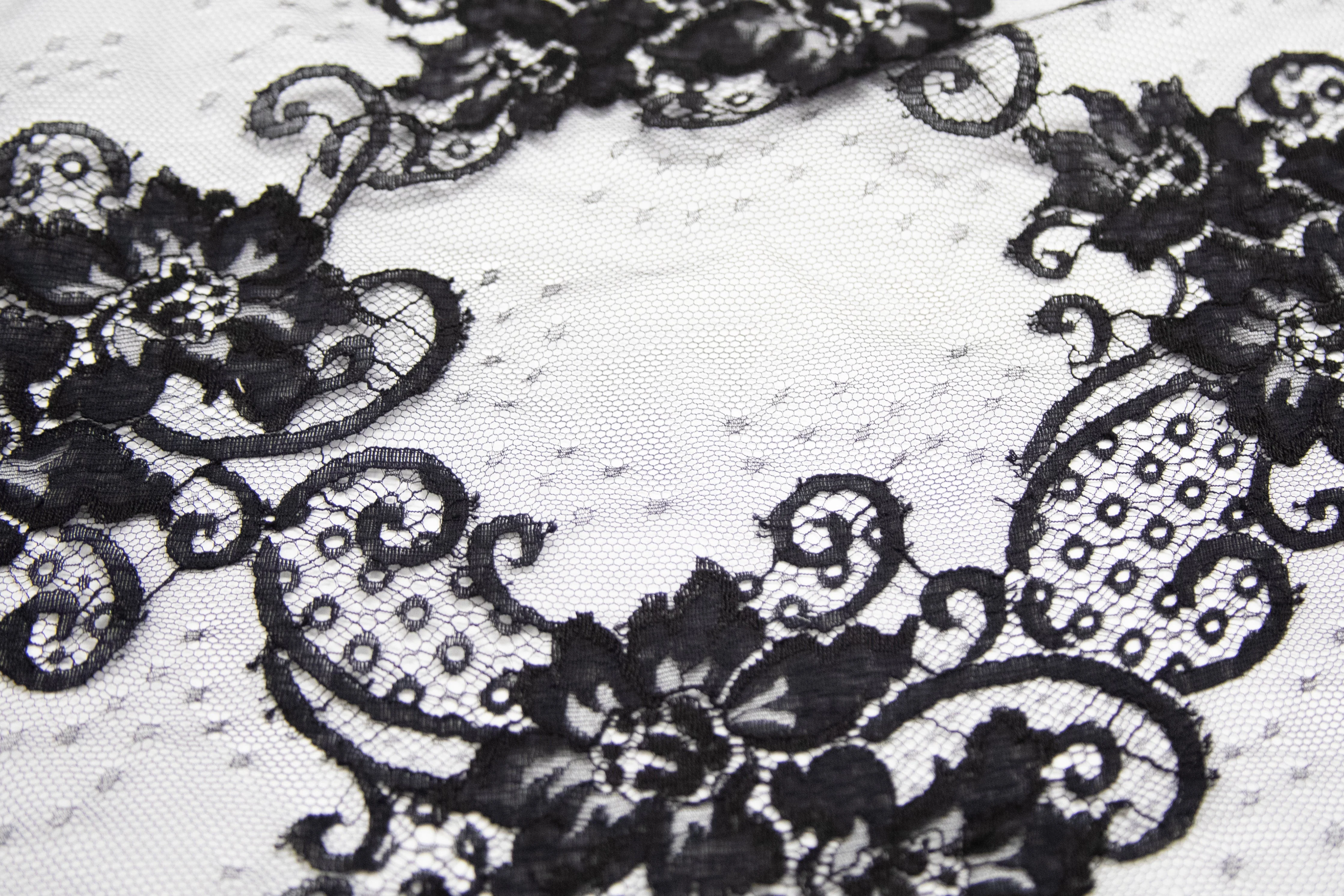 Floral Cotton Lace in Black, Made in France - Image 4