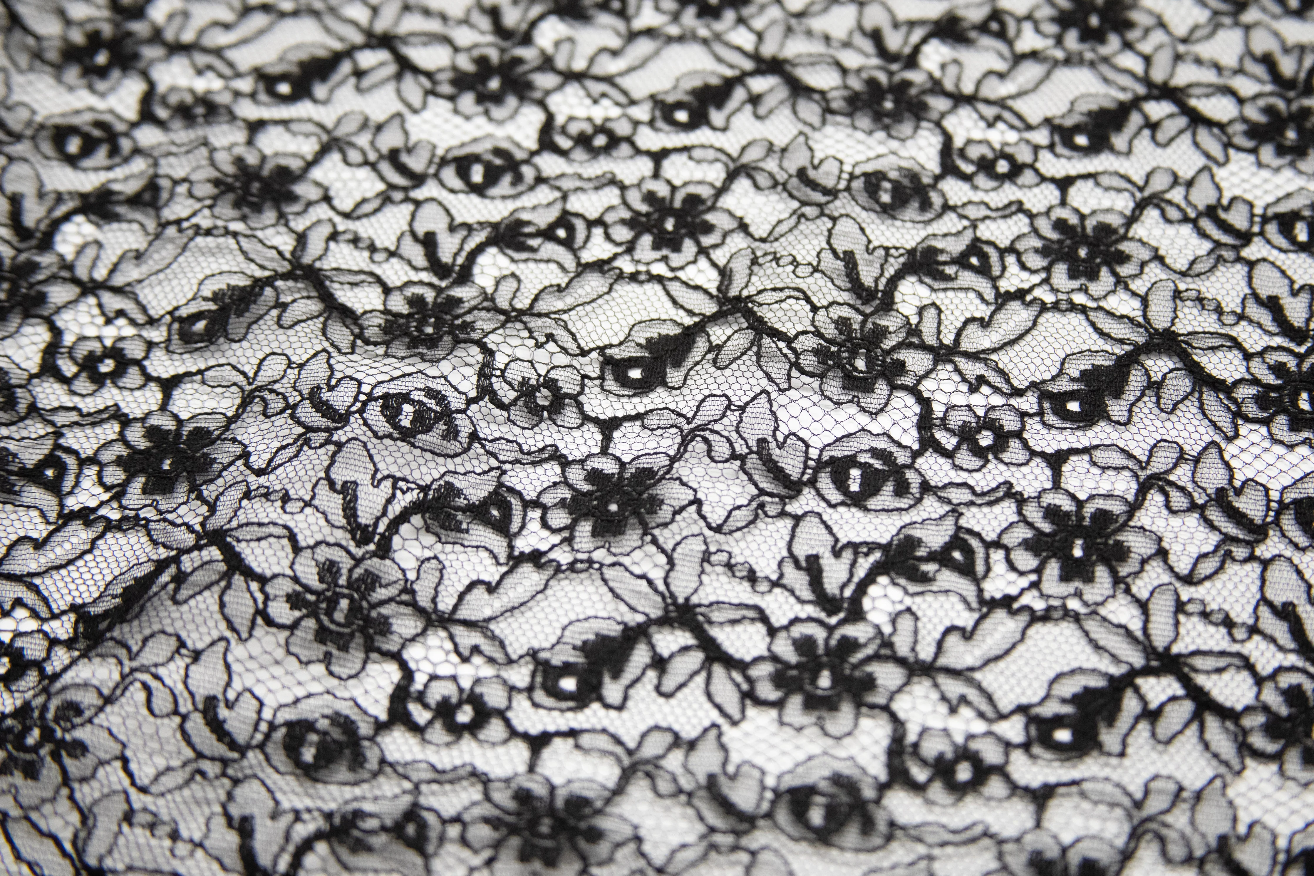 Floral Cotton Lace in Black, Made in France - Image 3