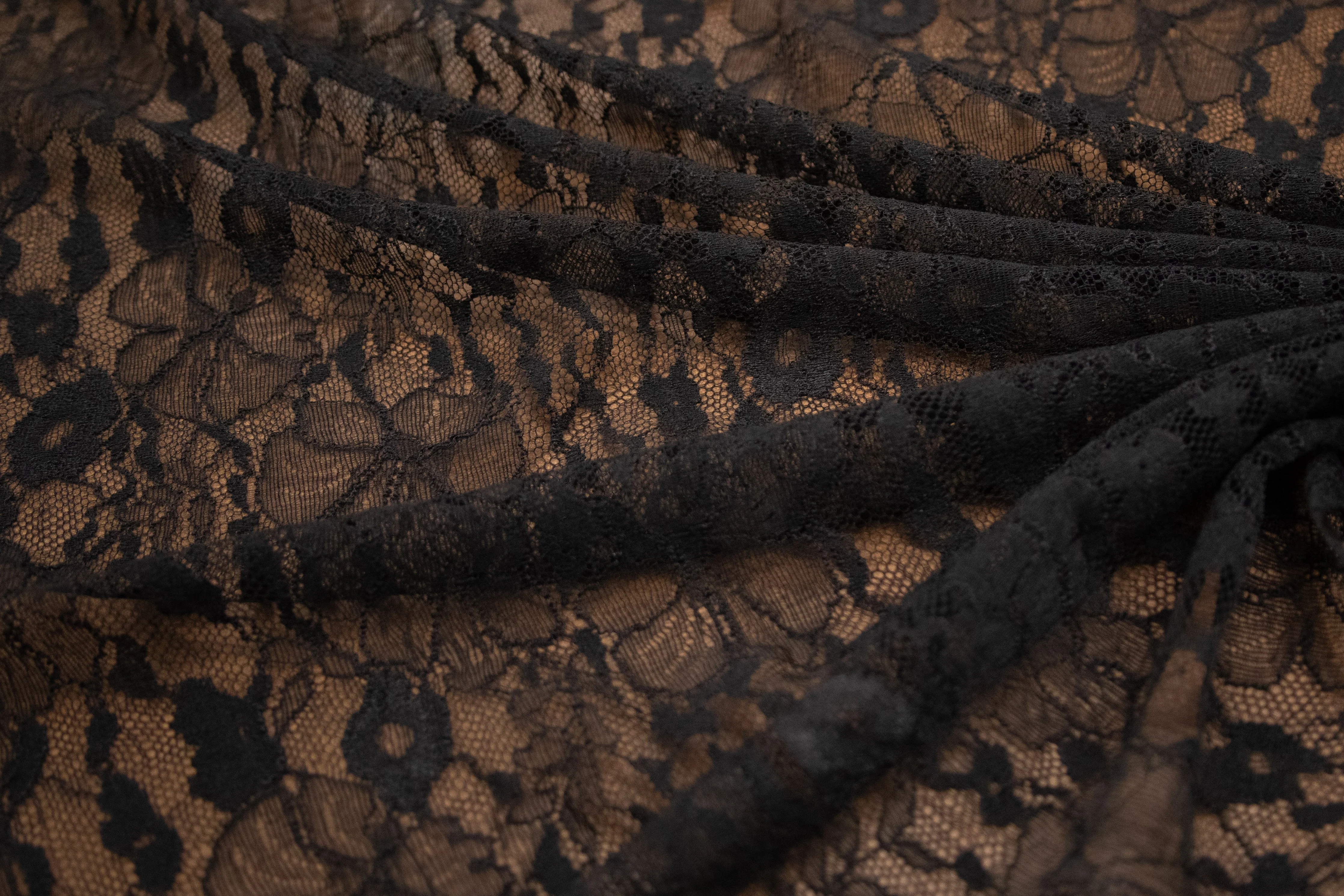Floral Stretch Lace in Black, Made in France - Image 4