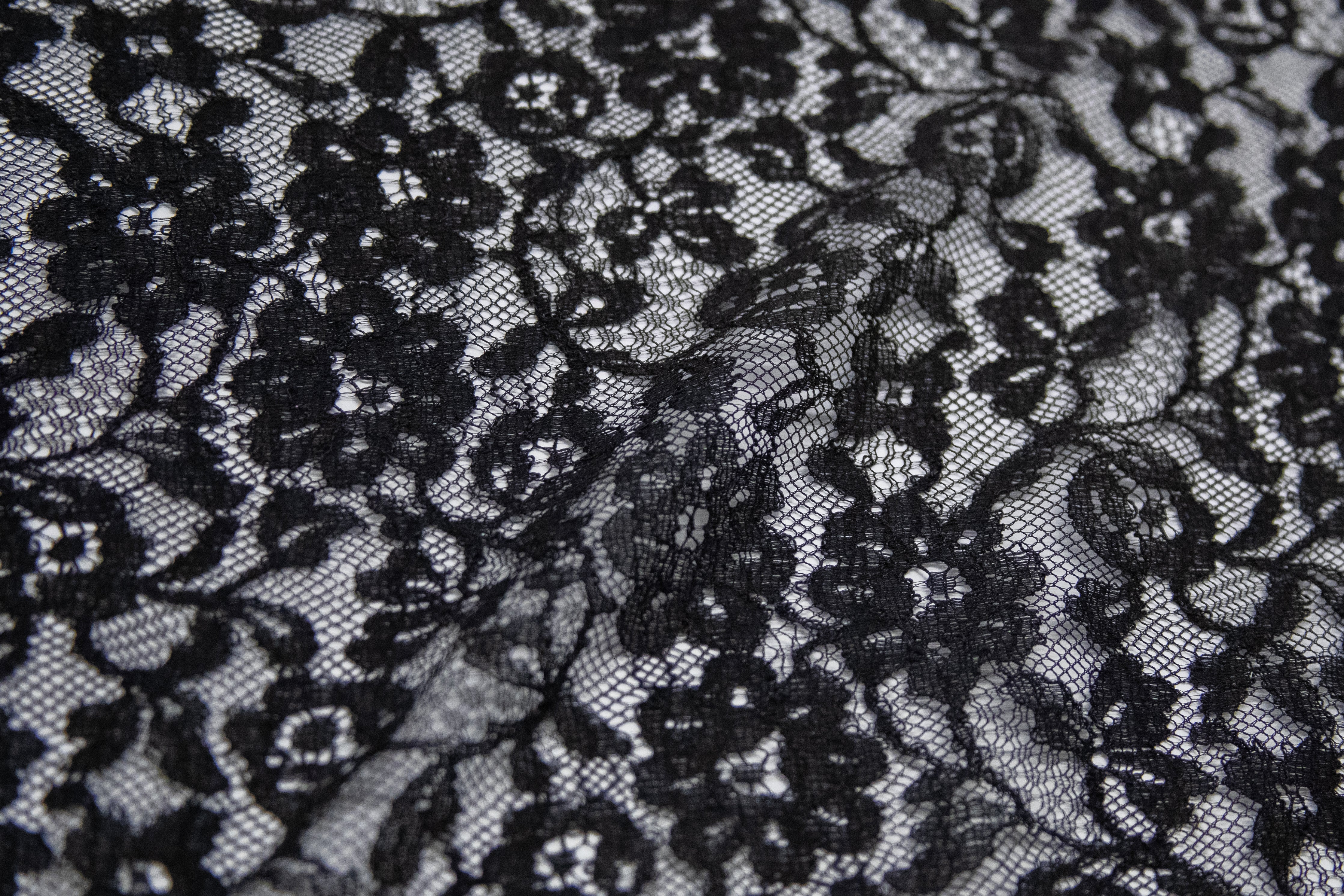 Floral Stretch Lace in Black, Made in France - Image 3