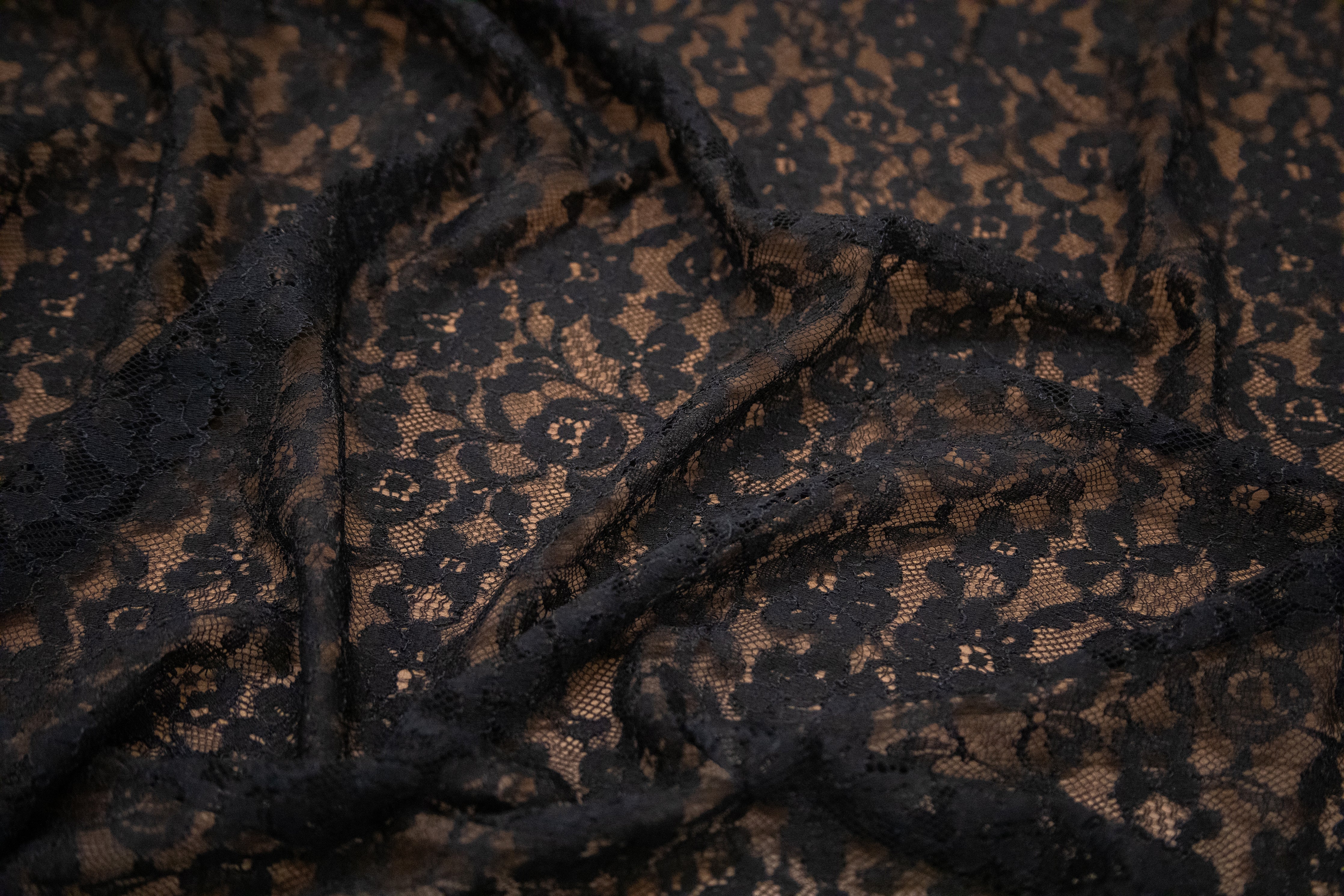 Floral Stretch Lace in Black, Made in France - Image 4