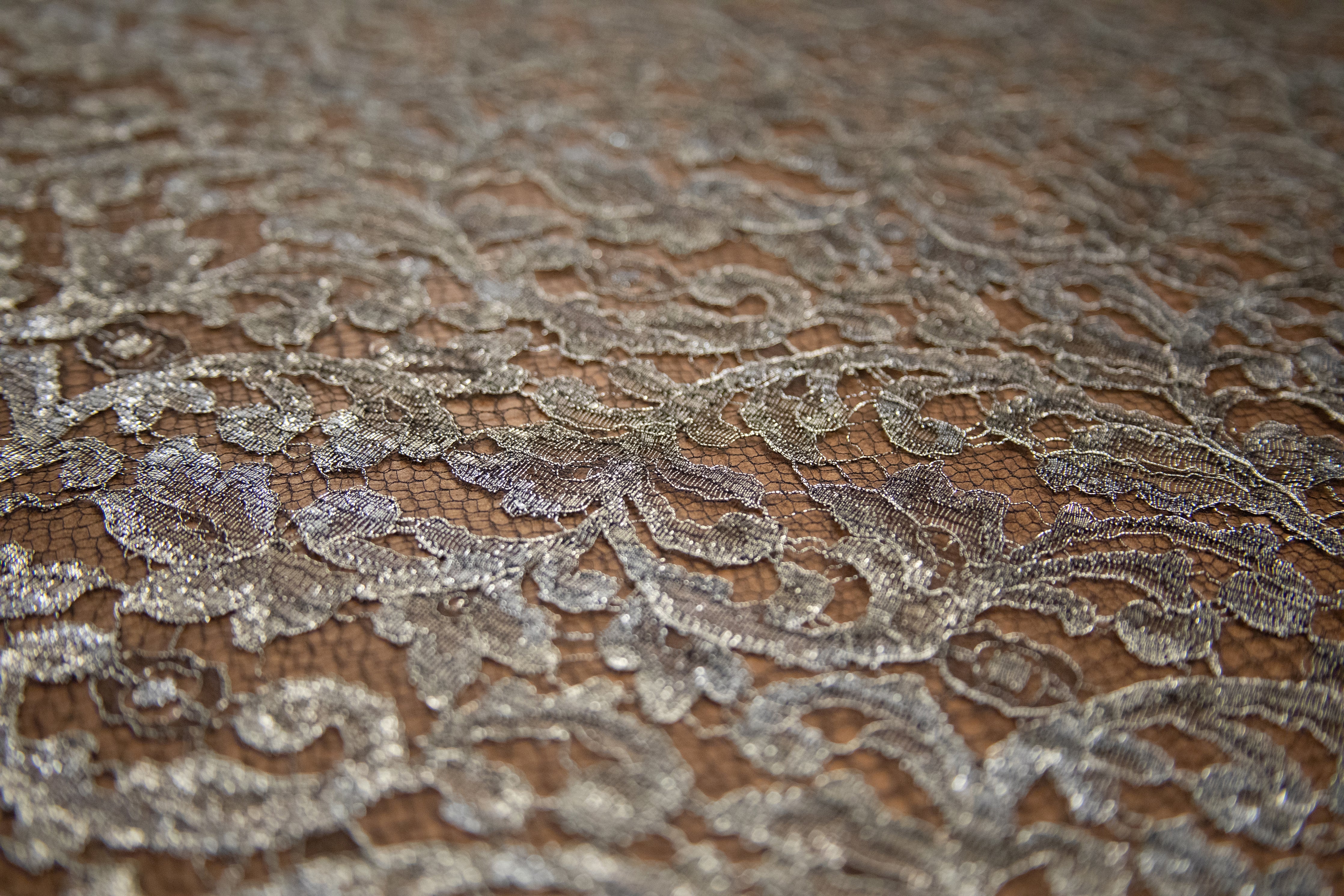 Abstract Lace in Black/Antique Silver Metallic, Made in France - Image 3