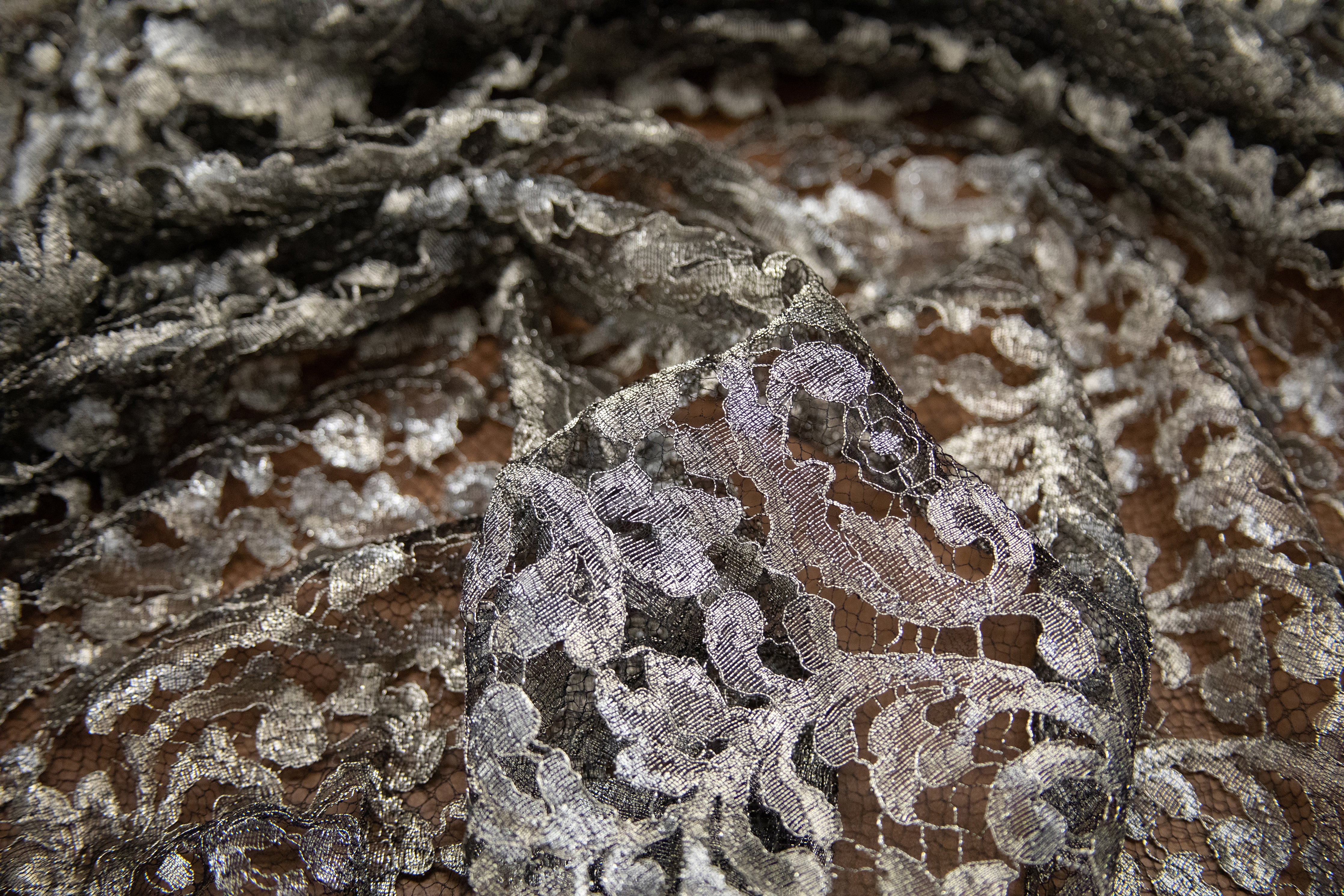 Abstract Lace in Black/Antique Silver Metallic, Made in France - Image 4