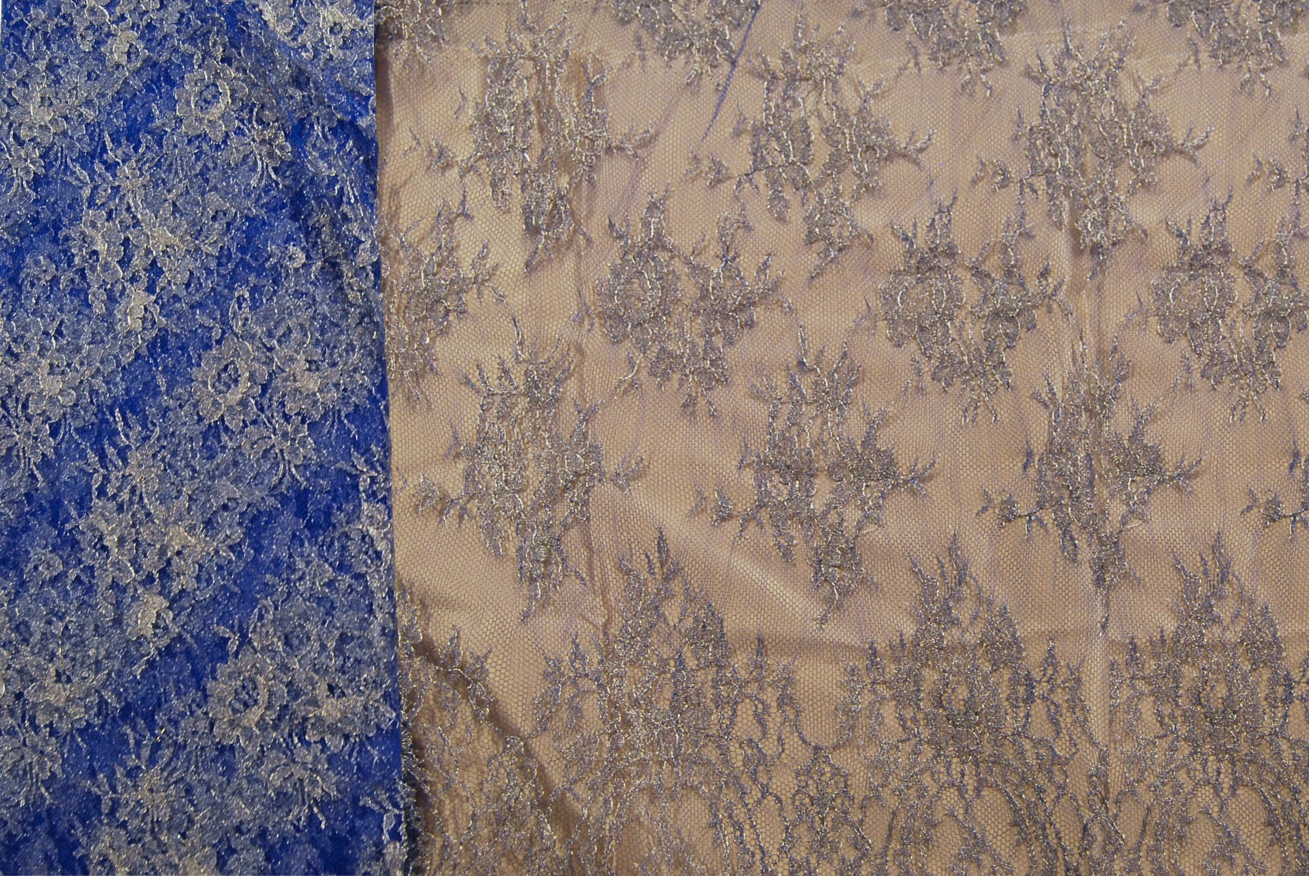 Floral Lace in Royal Blue Metallic, Made in France - Image 3