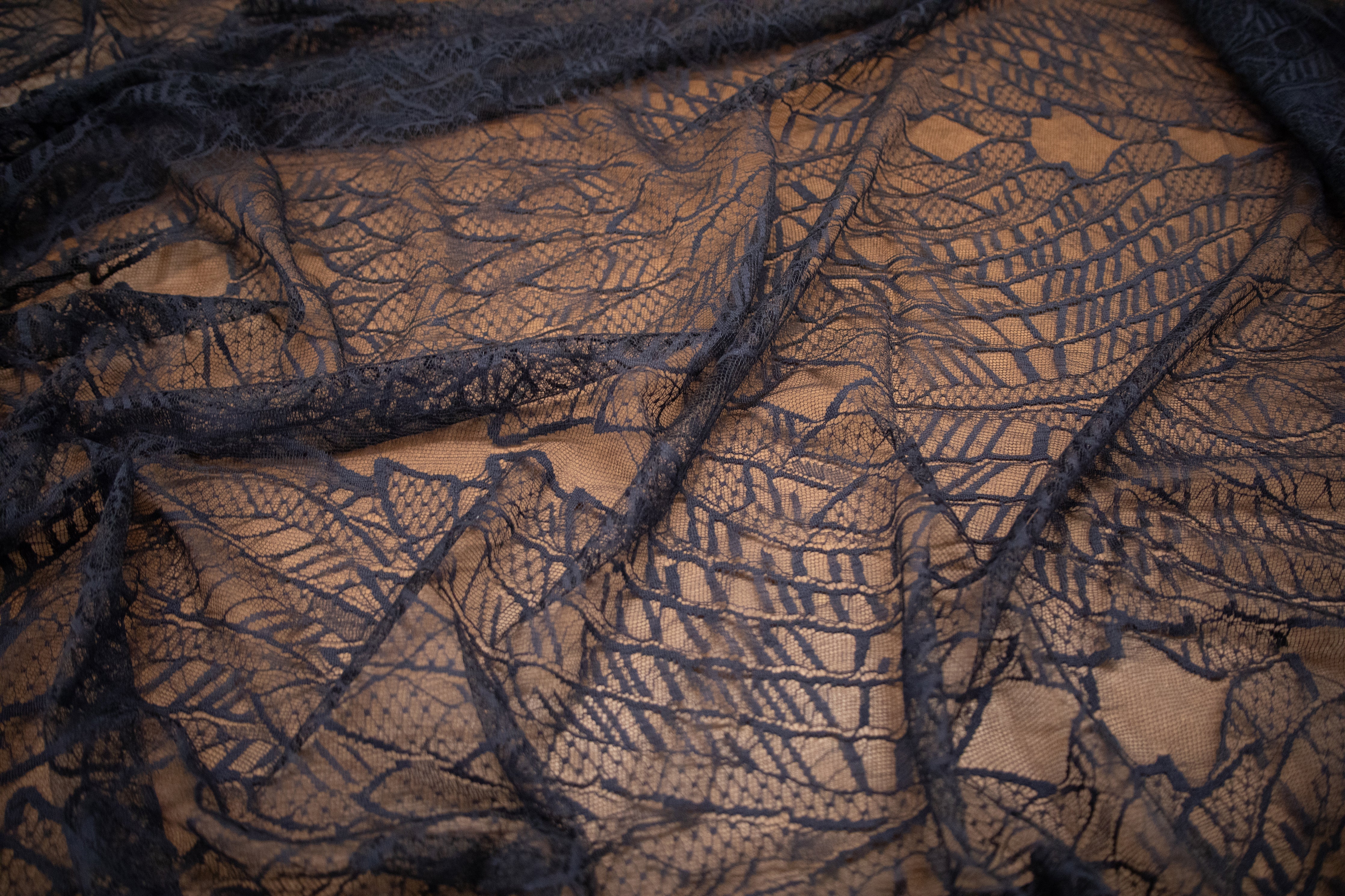 Abstract Lace in Dark Navy, Made in France - Image 3