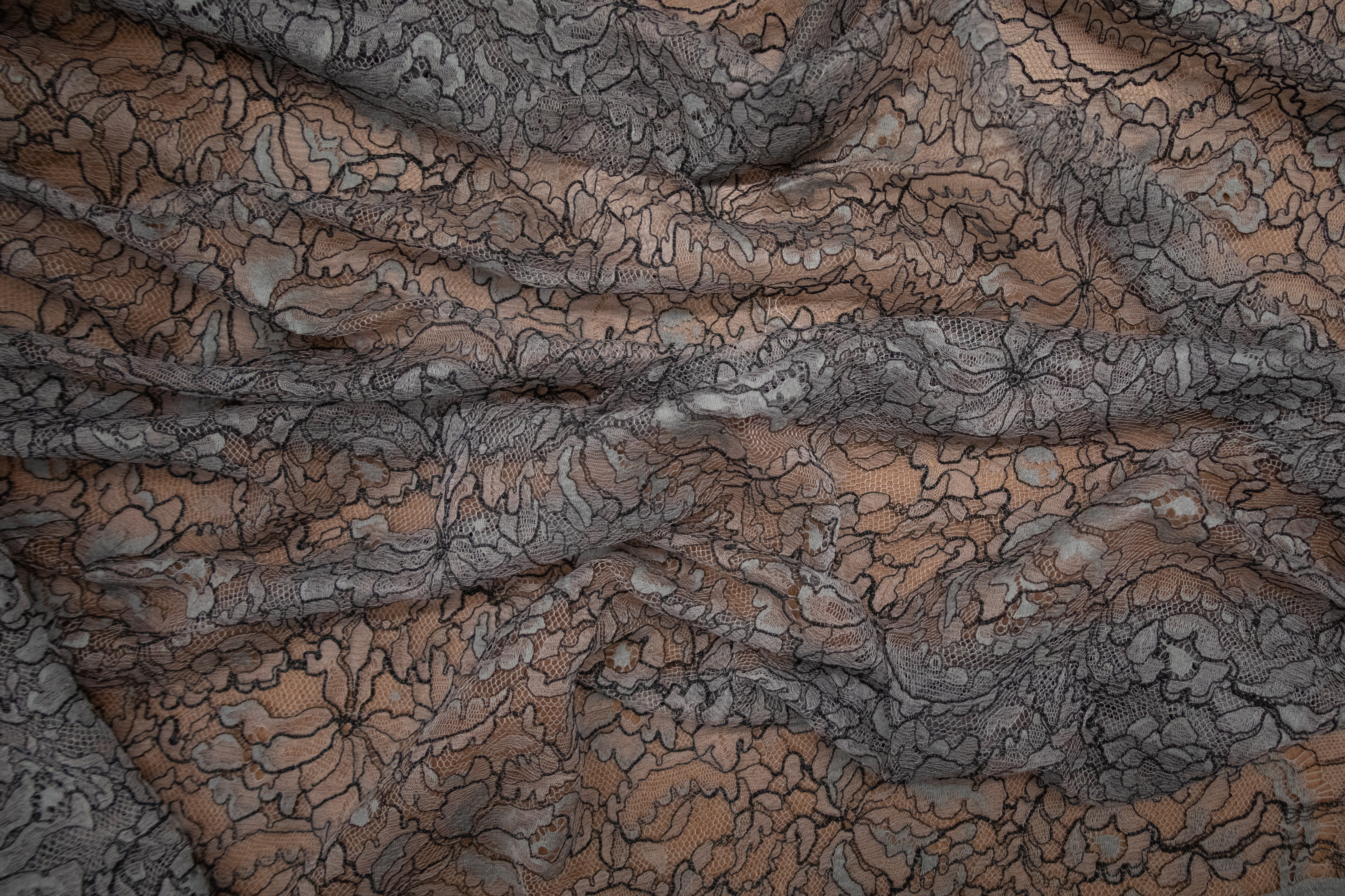 Floral Lace in Grey/Black, Made in France - Image 3