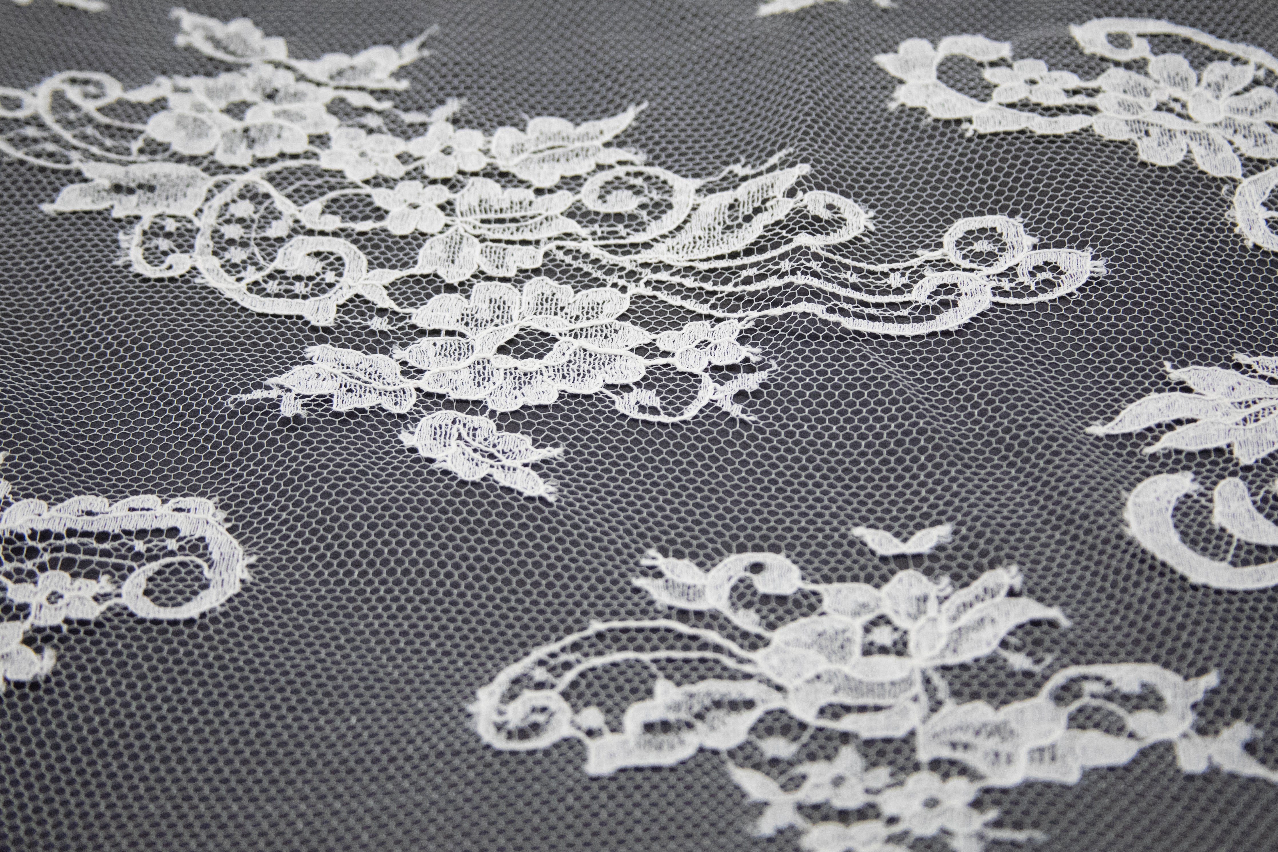 Floral Cotton Lace in Off-White, Made in France - Image 3