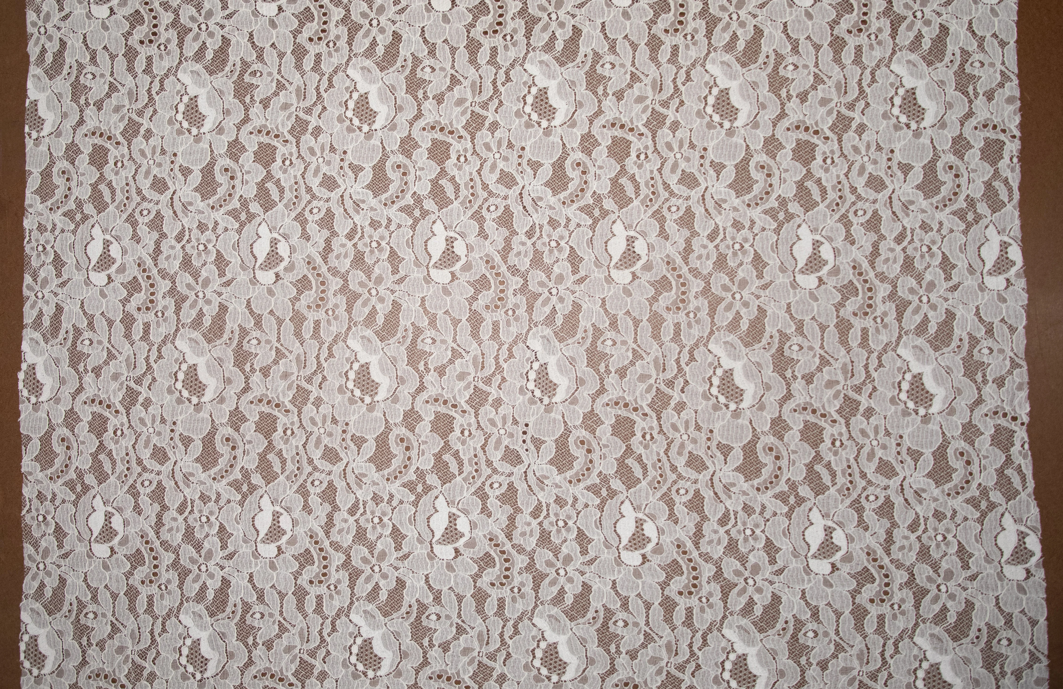 Floral Stretch Lace in Off-White, Made in France - Image 4