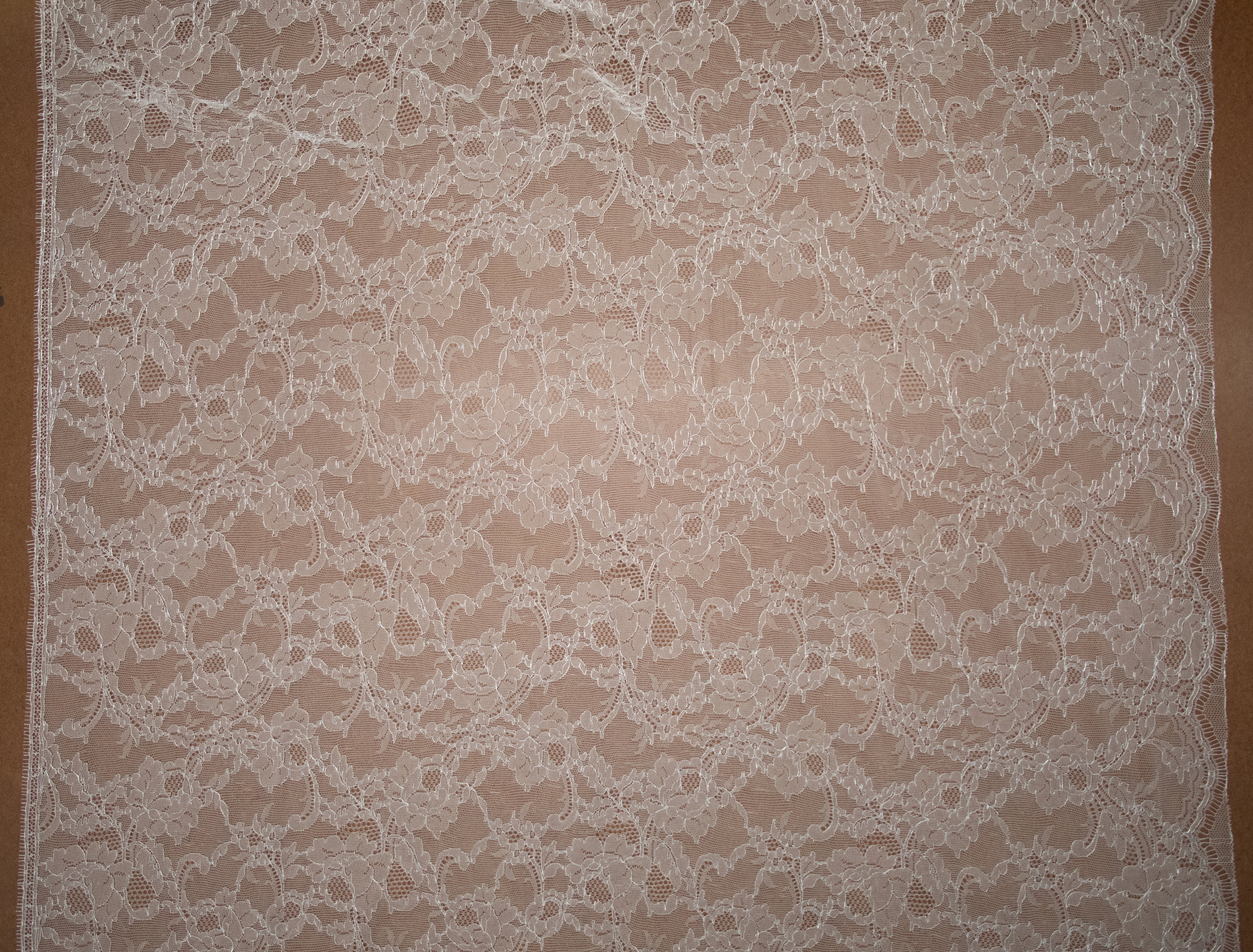 Floral Chantilly Lace in Off-White/Silver Metallic, Made in France - Image 4