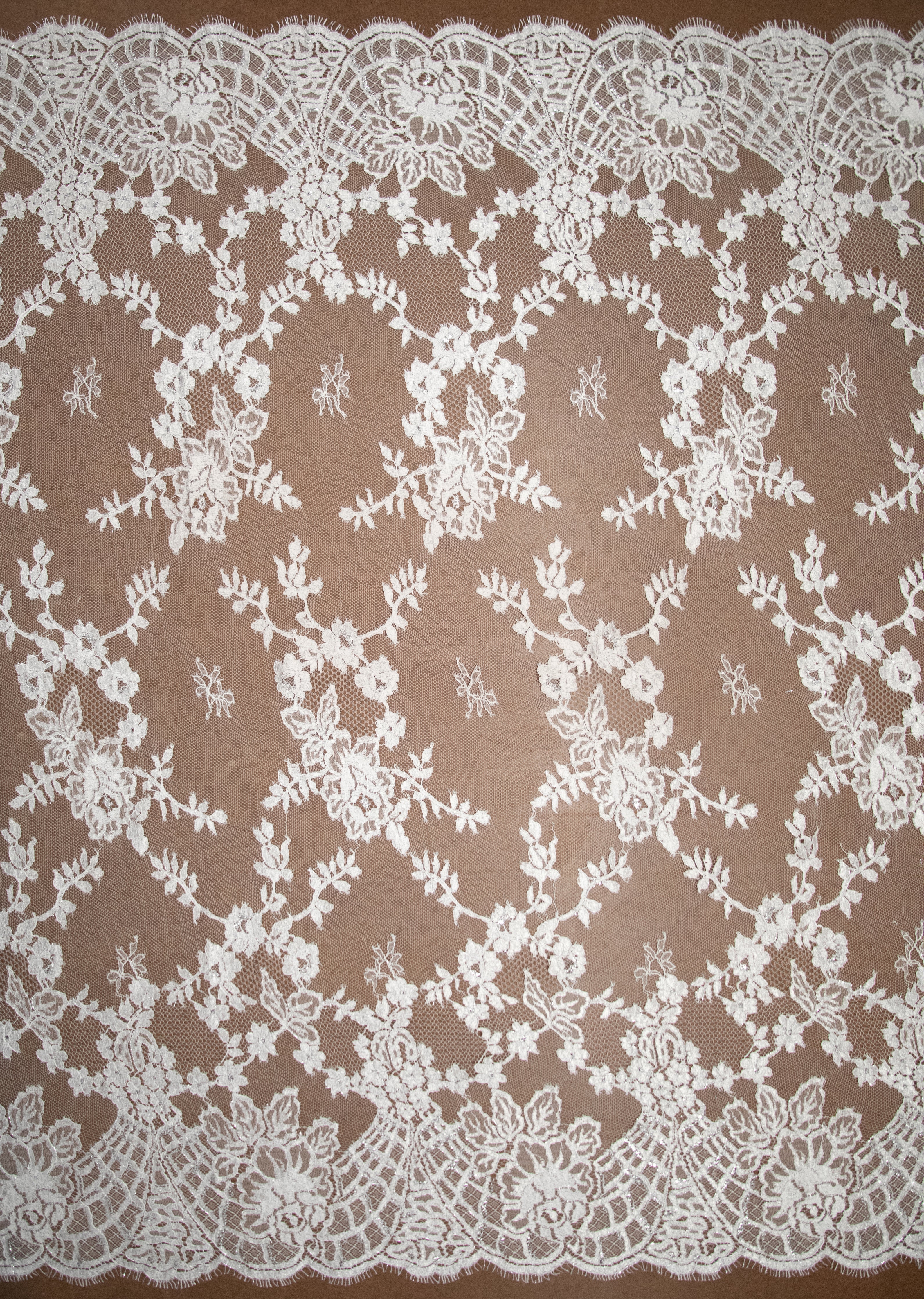 Floral Lace in Off-White/Silver Metallic, Made in France - Image 3