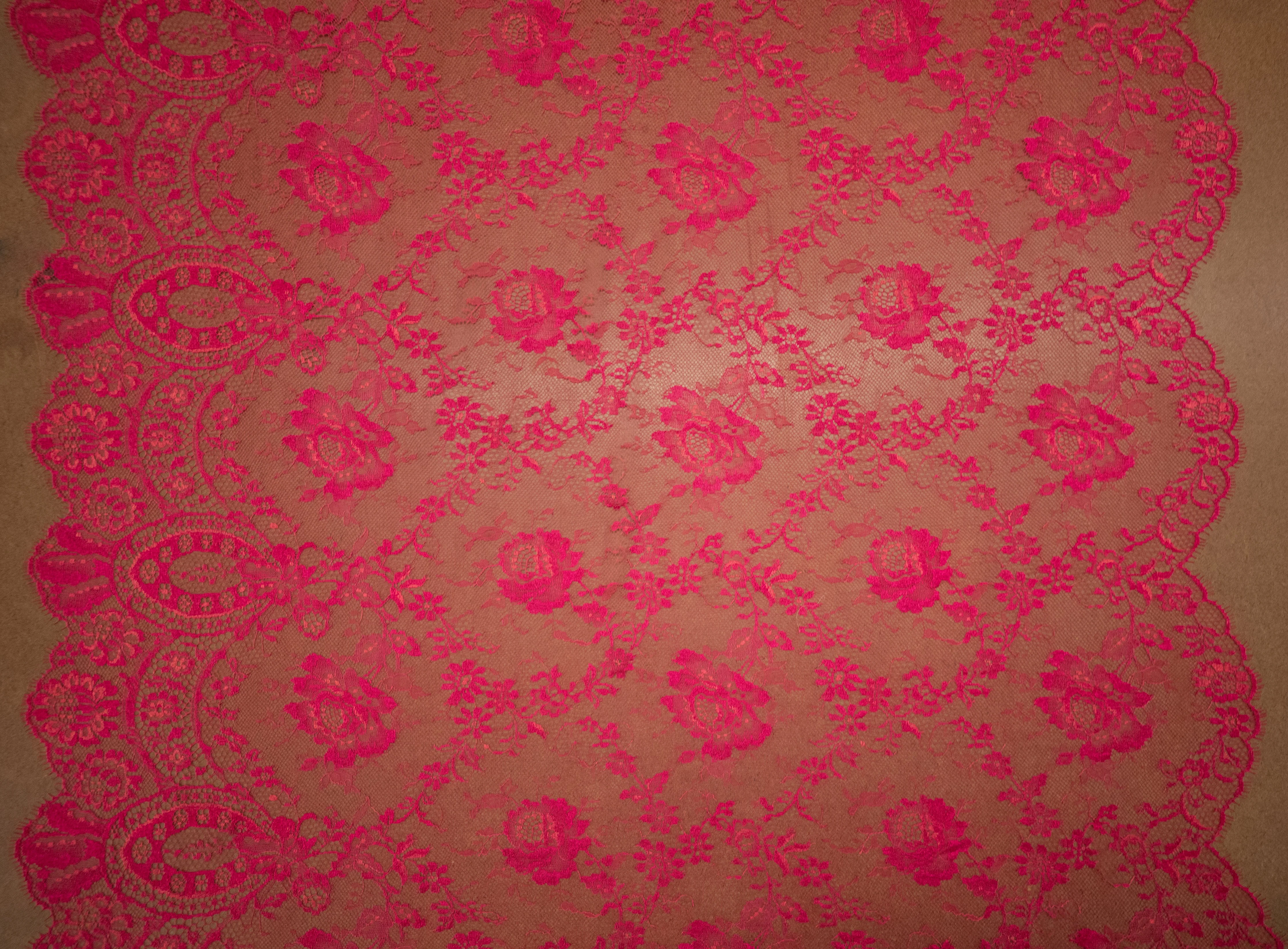 Floral Lace in Red/Fuchsia, Made in France - Image 3