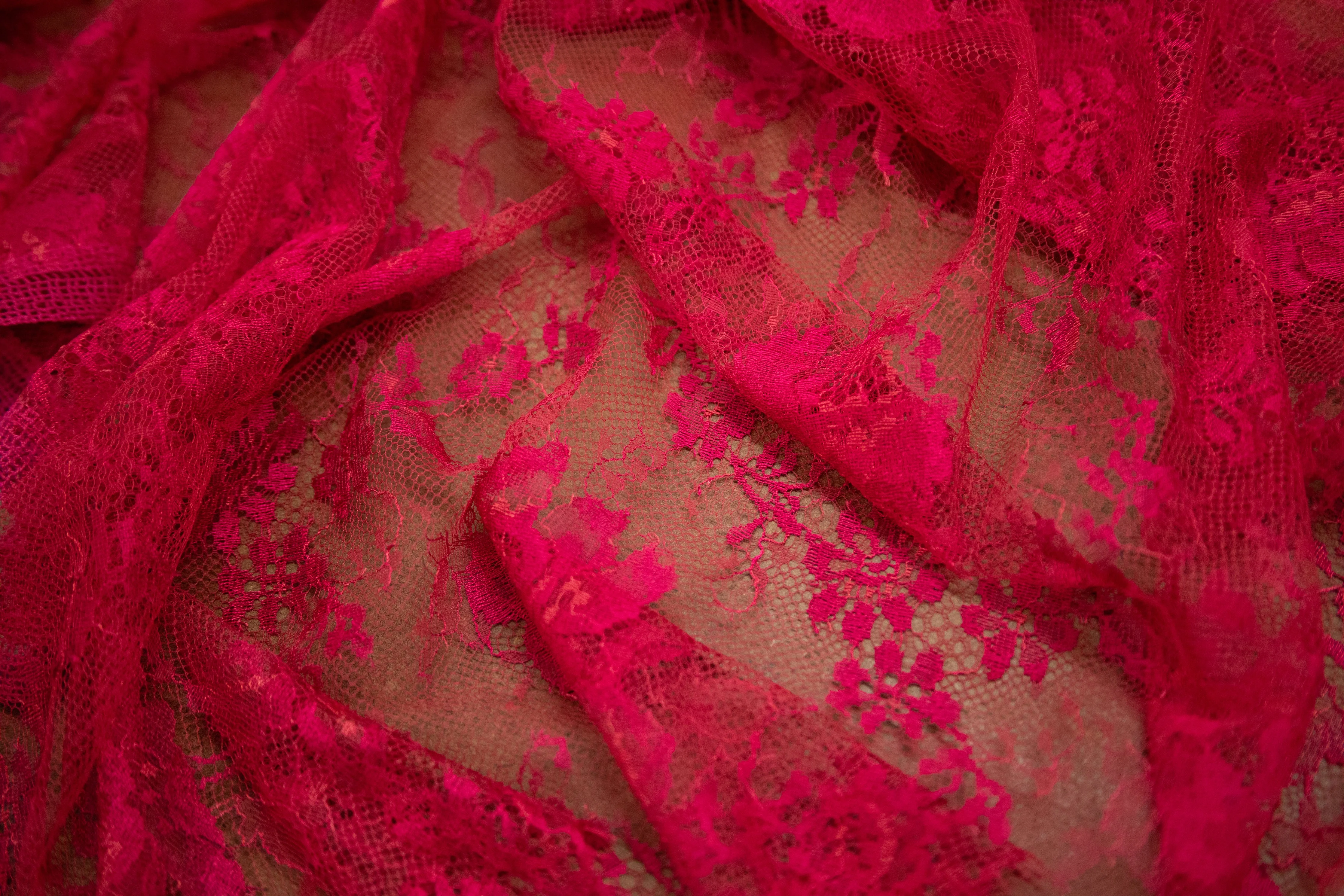 Floral Lace in Red/Fuchsia, Made in France - Image 4