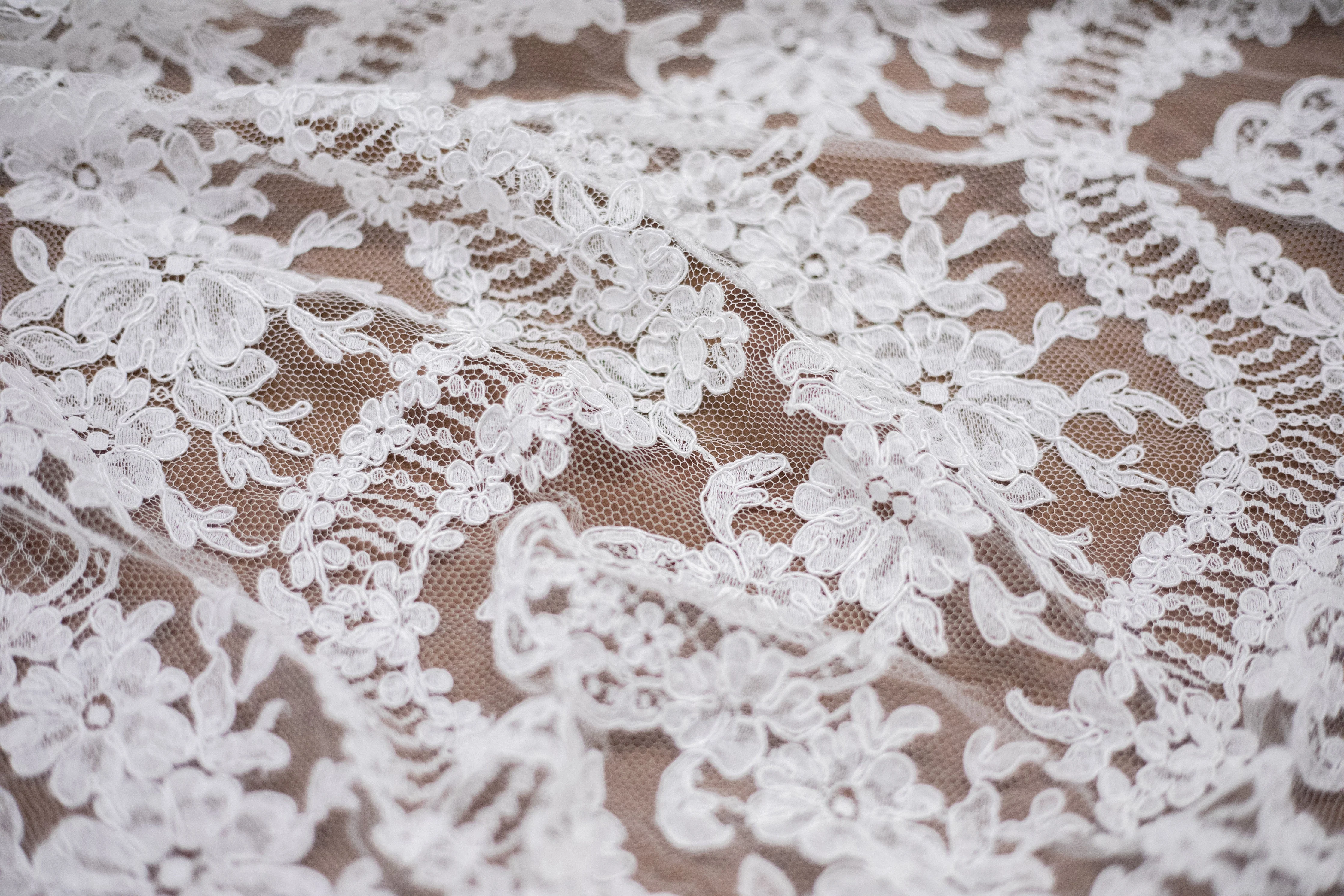 Floral Alencon Lace in White, Made in France - Image 3